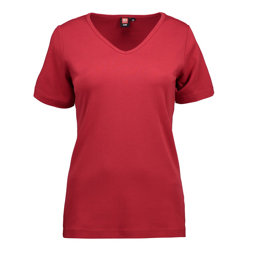 Damen Interlock-V-Ausschnitt-T-Shirt 220 g/m² ID Identity® Rot M
