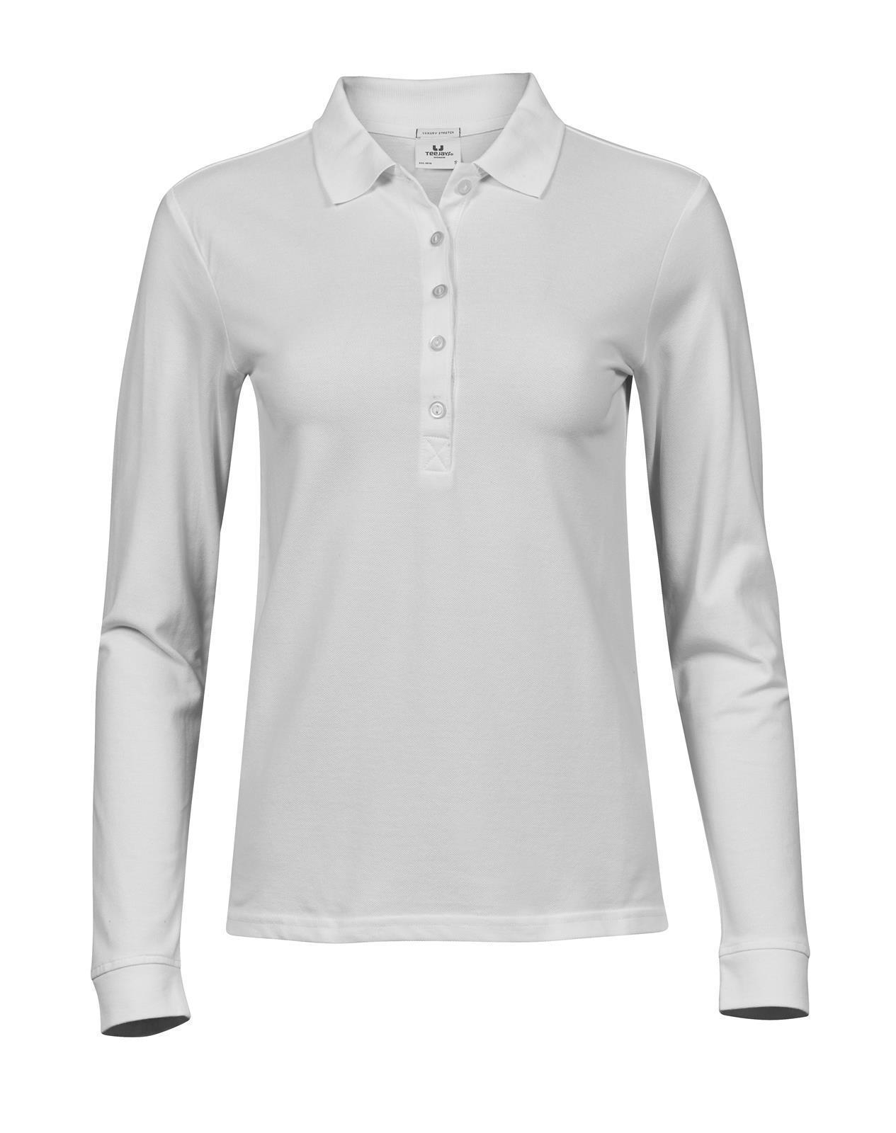 Damen Luxury Stretch Long Sleeve Polo Tee Jays® White 3XL