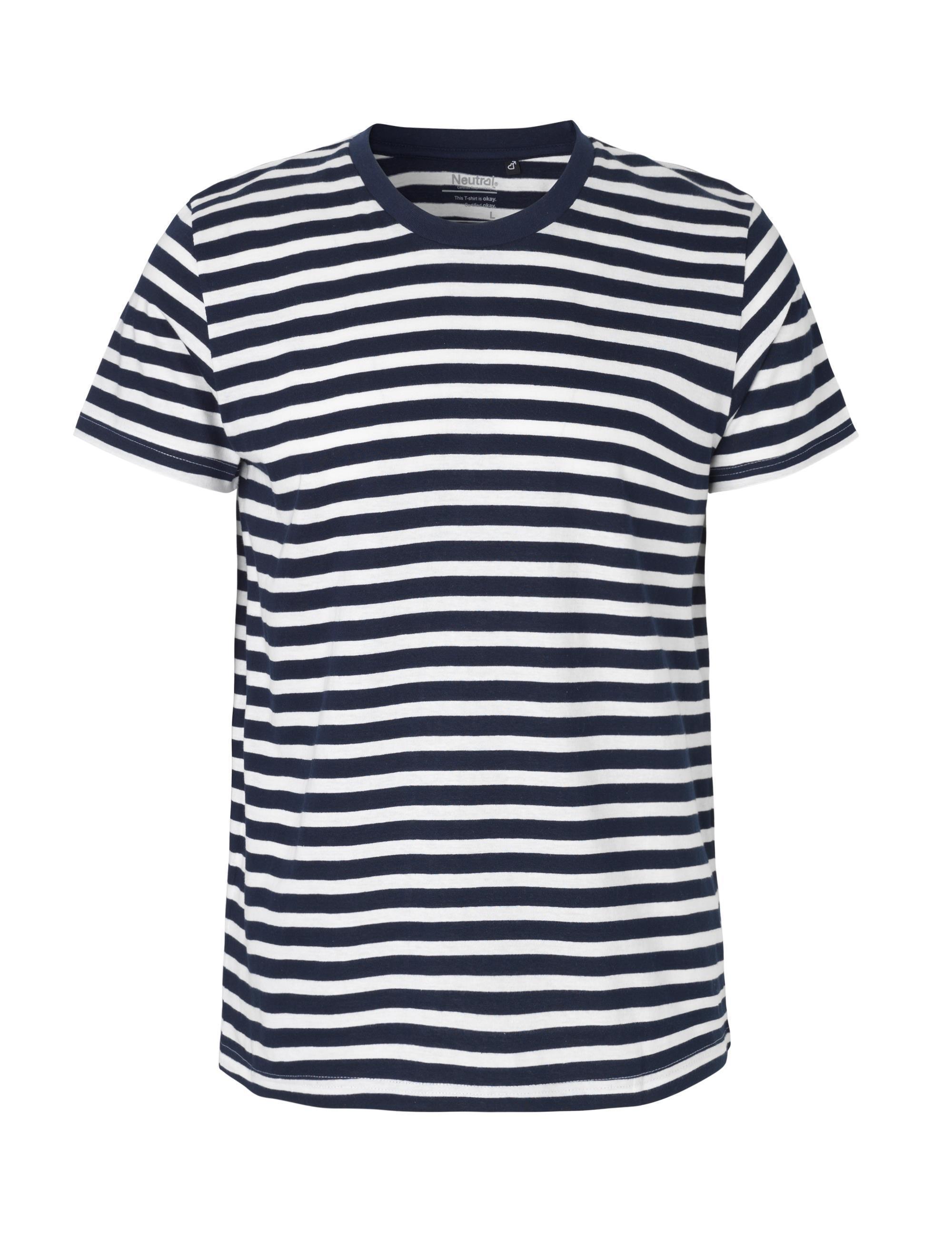 Organic Fairtrade Herren Fitted Striped T-Shirt  155 g/m² Neutral®  White/Navy Stripe  M