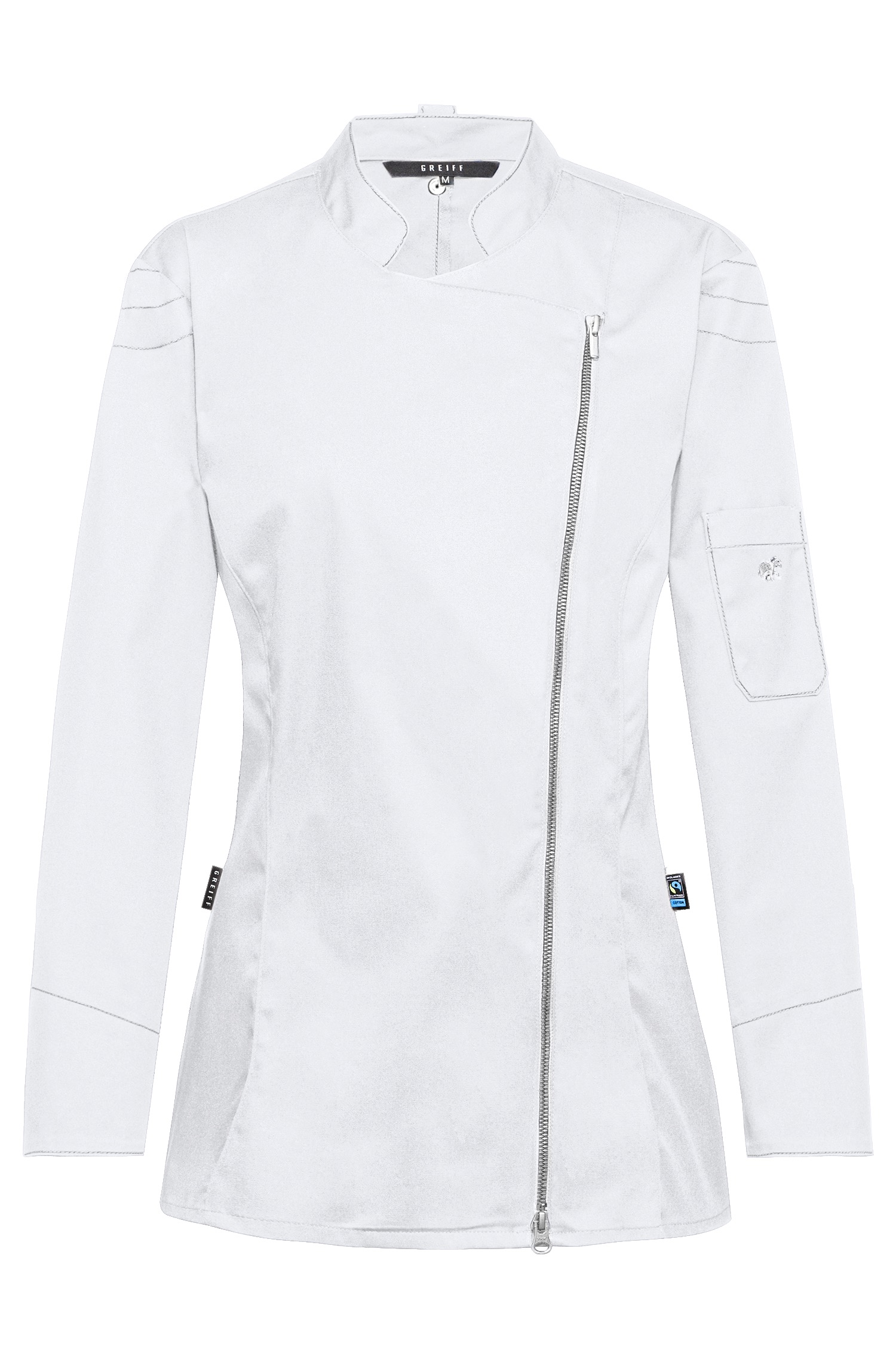 Damen-Stretch-Kochjacke mit diagonalem RV Greiff® Weiß XL