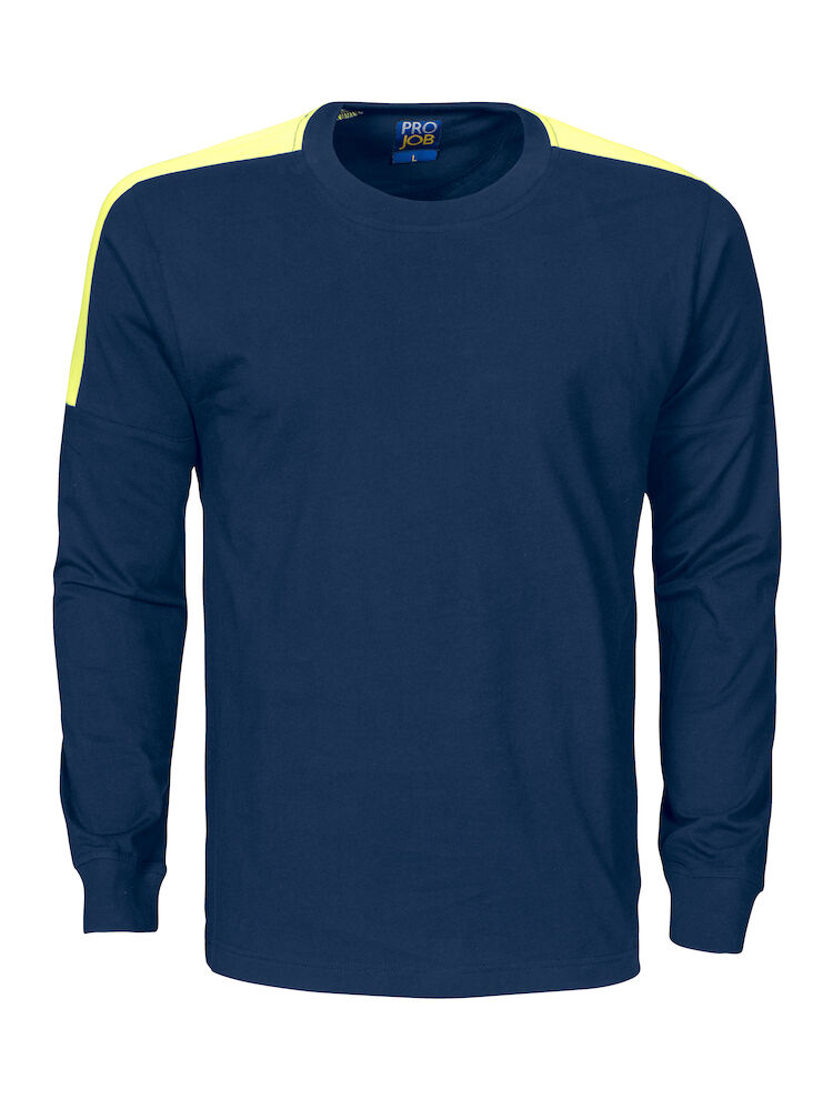 Hi-Vis-Workwear Kontrast-T-Shirt Langarm Projob® Navy-Gelb 4XL