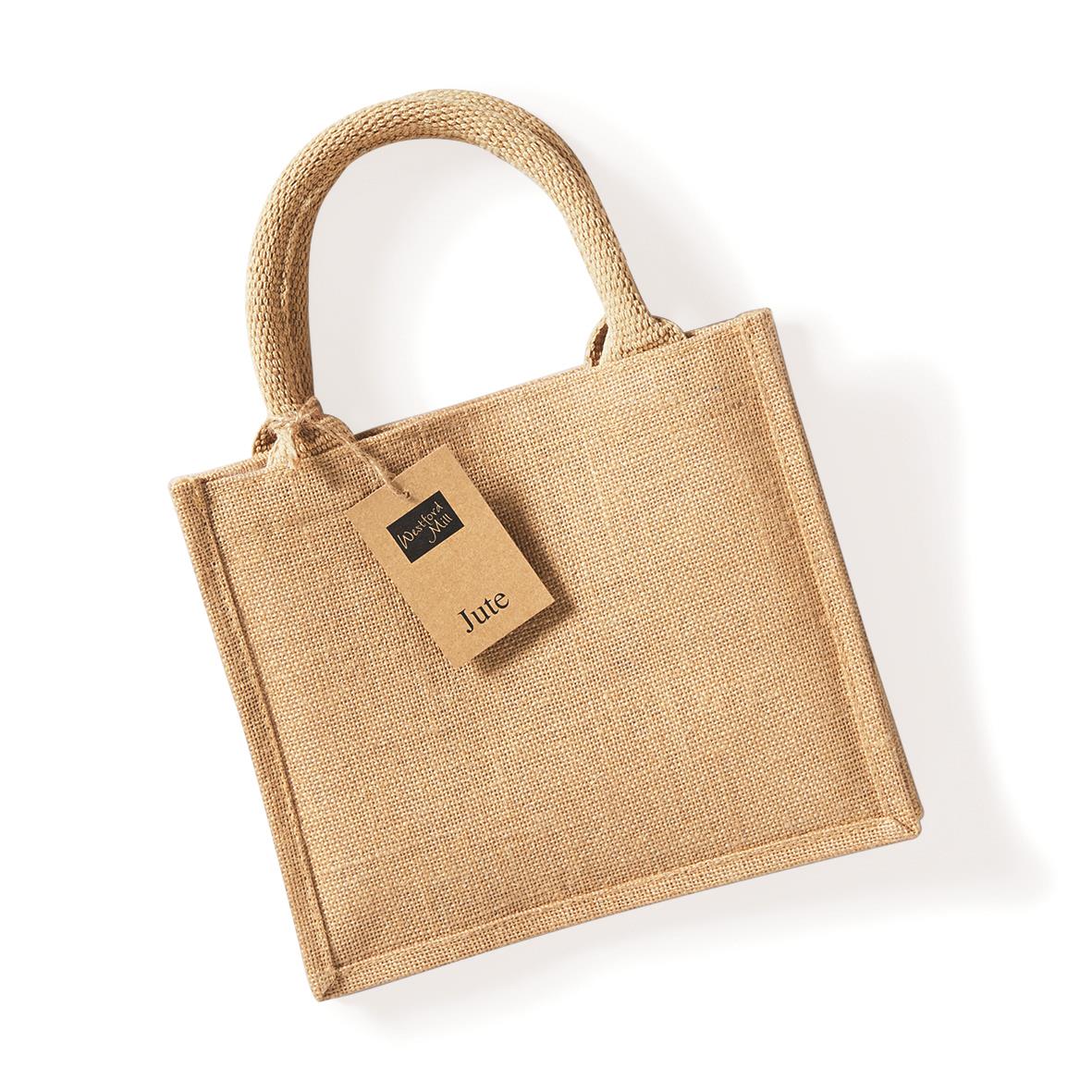 Mini jute bag cotton carrying handle 26 x 22 x 14 cm Westford Mill® Natural