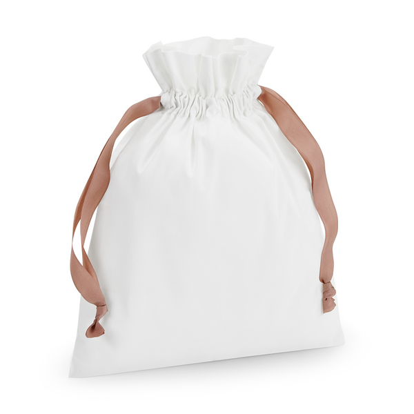 Cotton Gift Bag with Ribbon Drawstring Westford Mill® M (36 x 44 cm) Soft White / Rose Gold