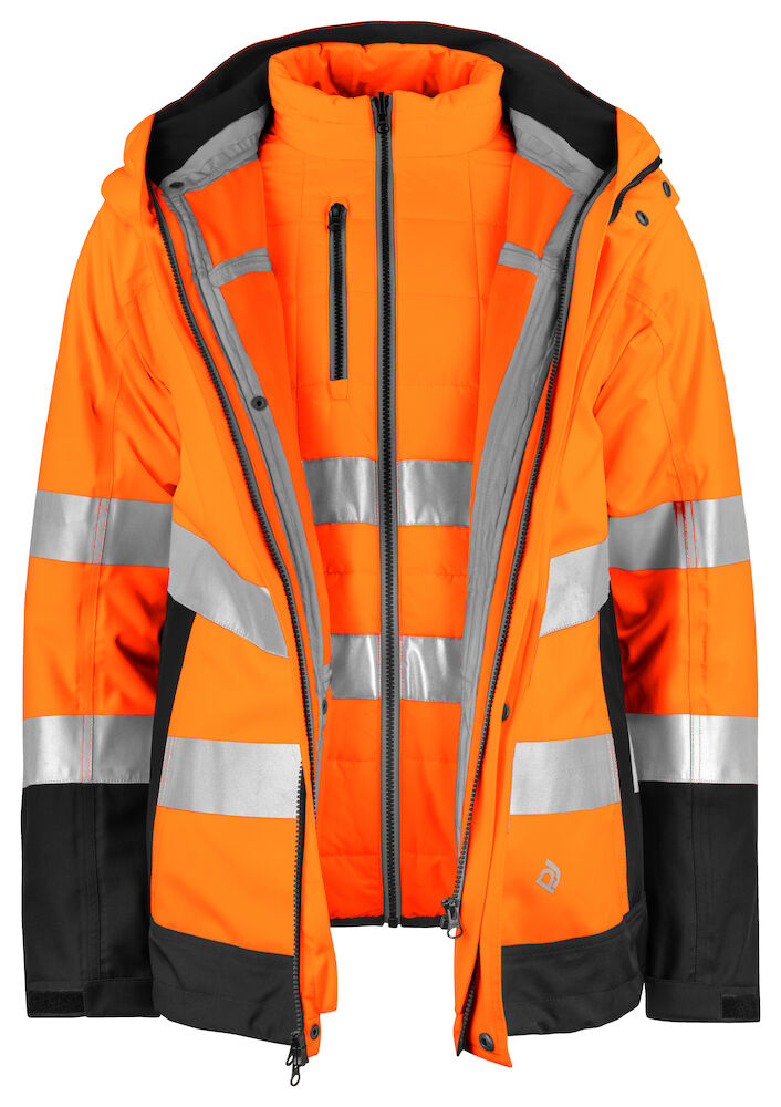 3-IN-1 Funktions-Jacke EN ISO 20471 KLASSE 3/2 Projob®  Orange/Schwarz 4XL