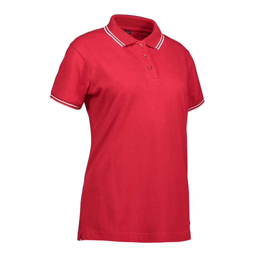 Damen Stretch Poloshirt mit Kontraststreifen 220 g/m² ID Identity® Rot S