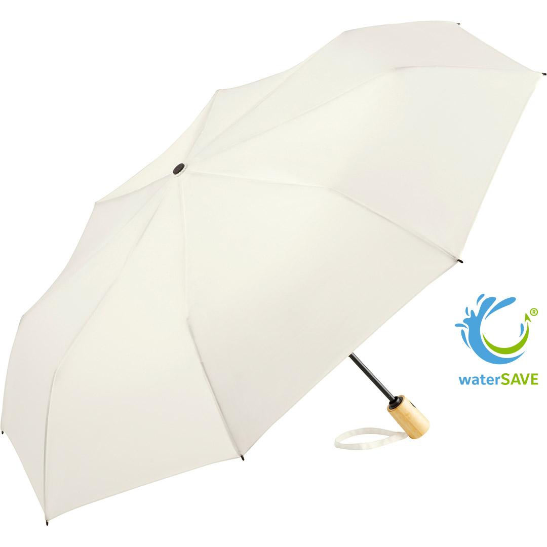 Doppelautomatik-Mini-Regenschirm ÖkoBrella bedrucken lassen inkl. Logo Fare® Natural-White