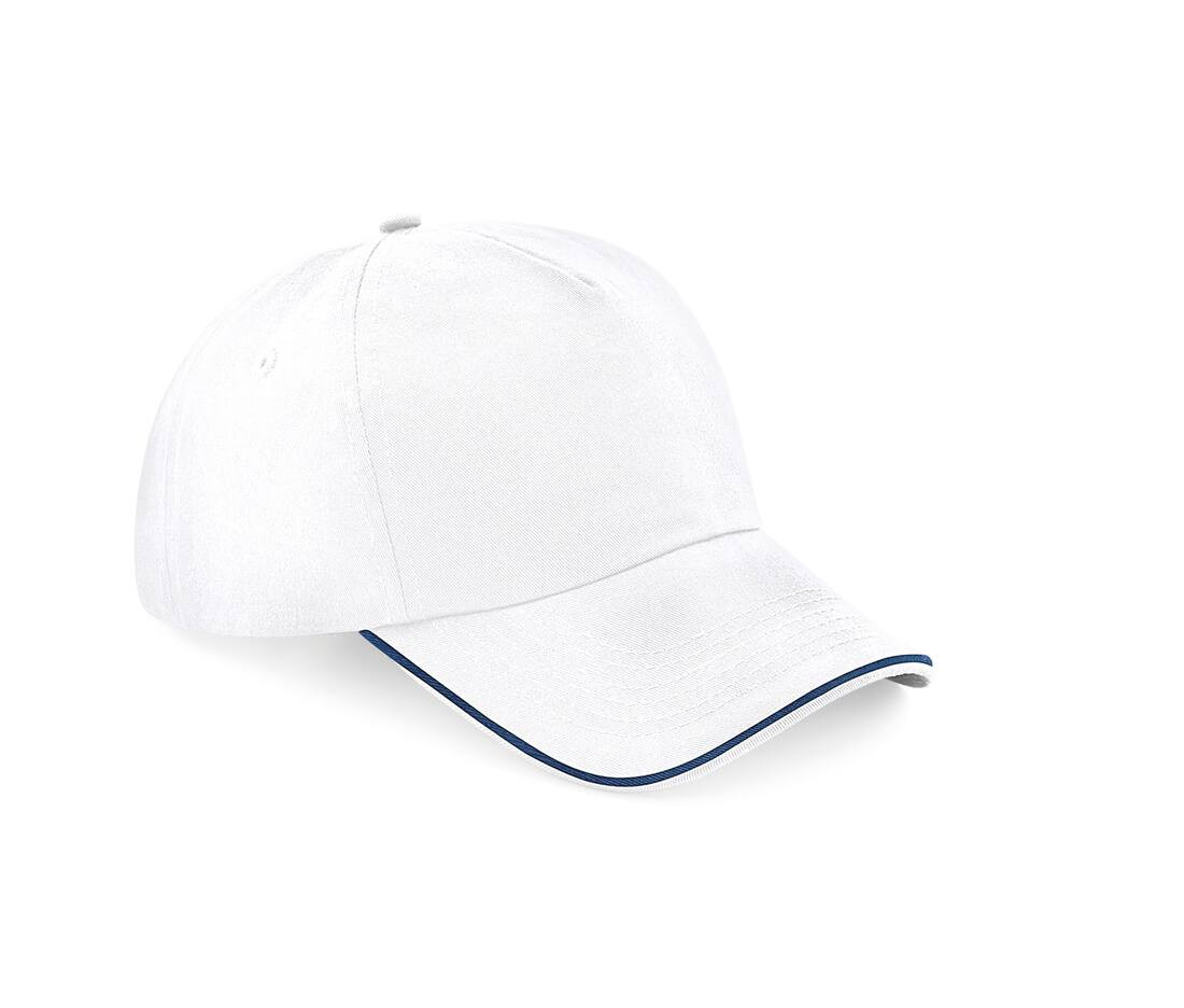 Authentic 5 Panel Cap - Piped Peak Beechfield® White/French Navy