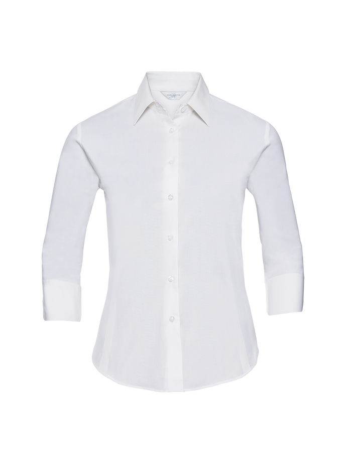 Körperbetonte Stretch Bluse -⁠ 3/4 Arm Russell Collecton® White 2XL