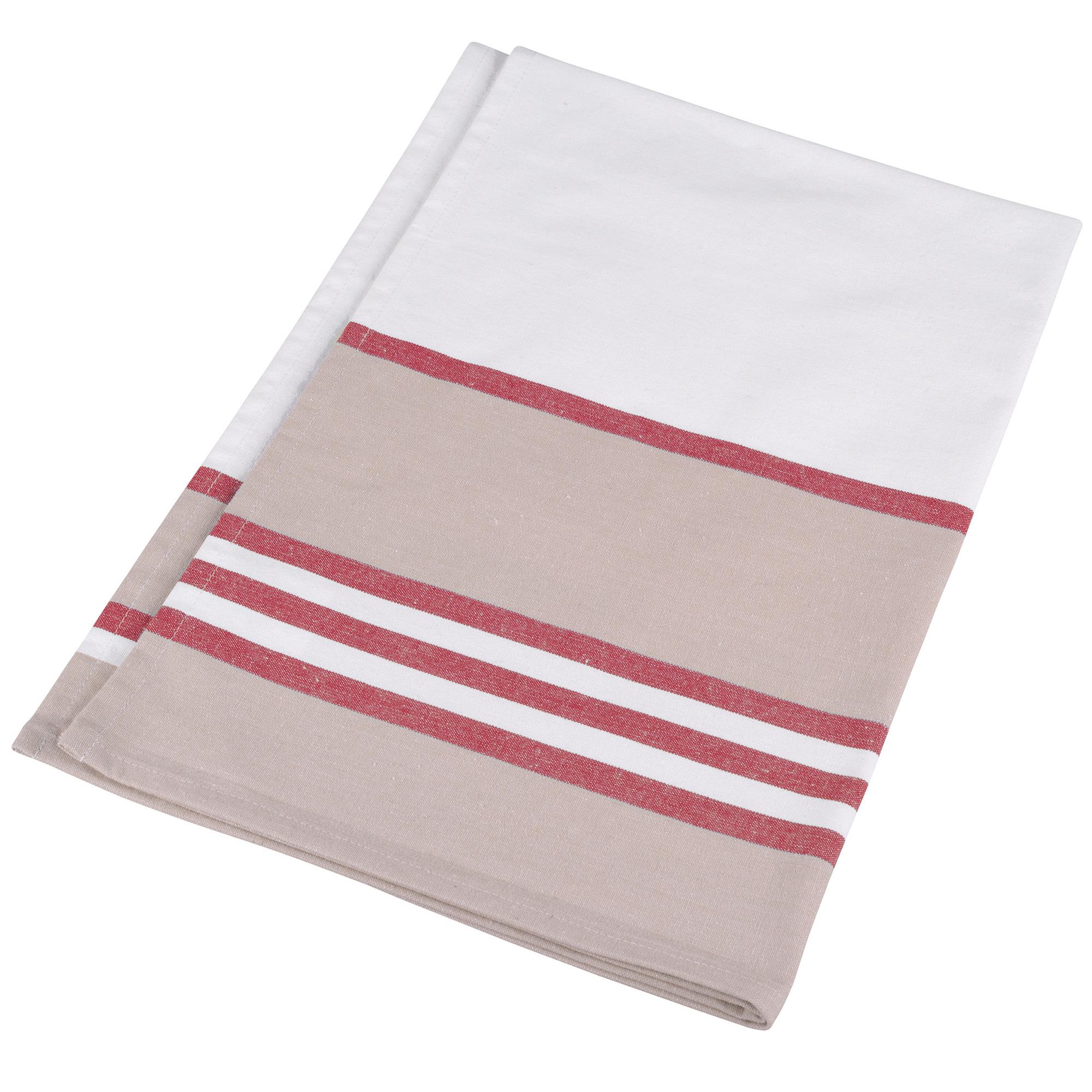 Tea towel striped white / red