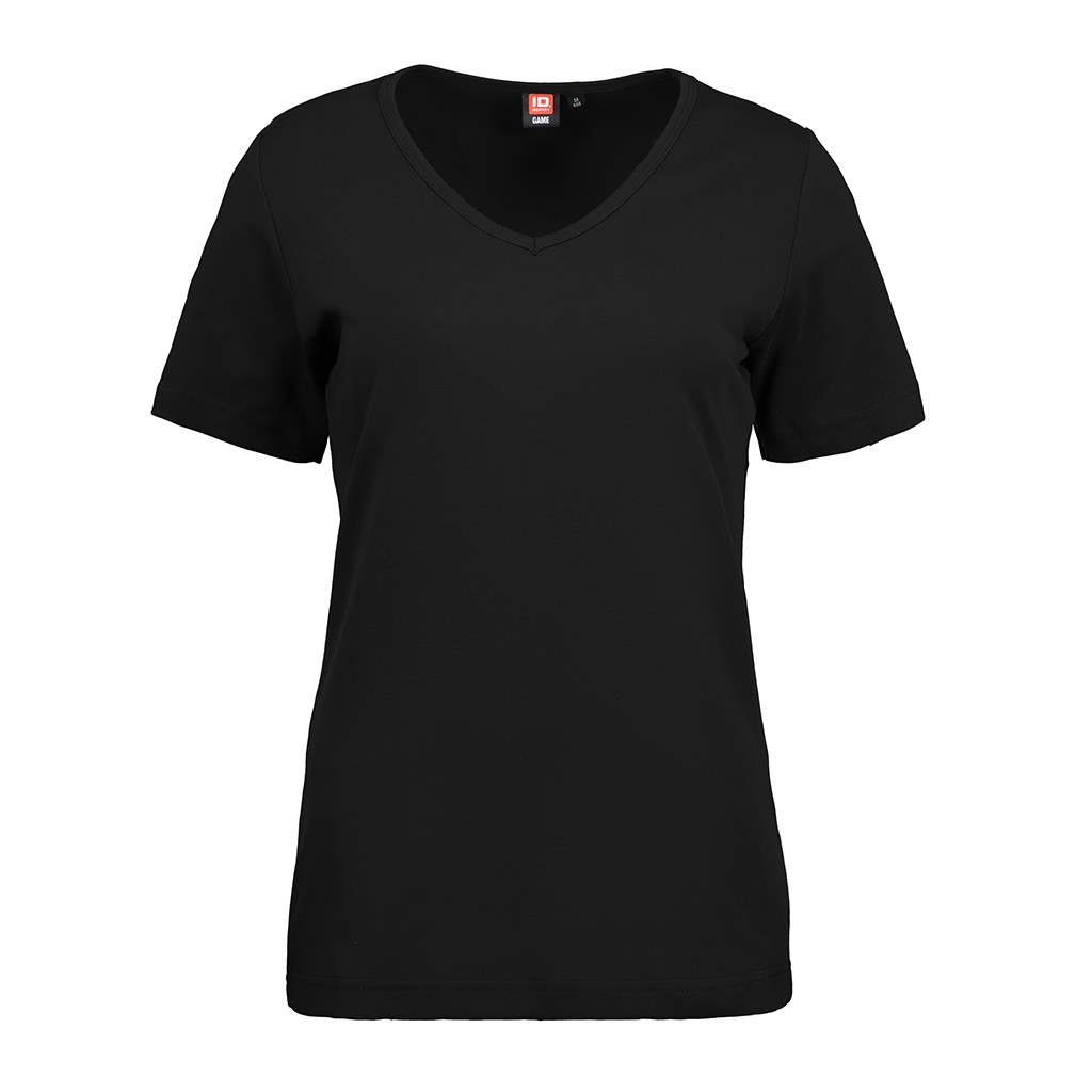 Damen Interlock-V-Ausschnitt-T-Shirt 220 g/m² ID Identity® Black S