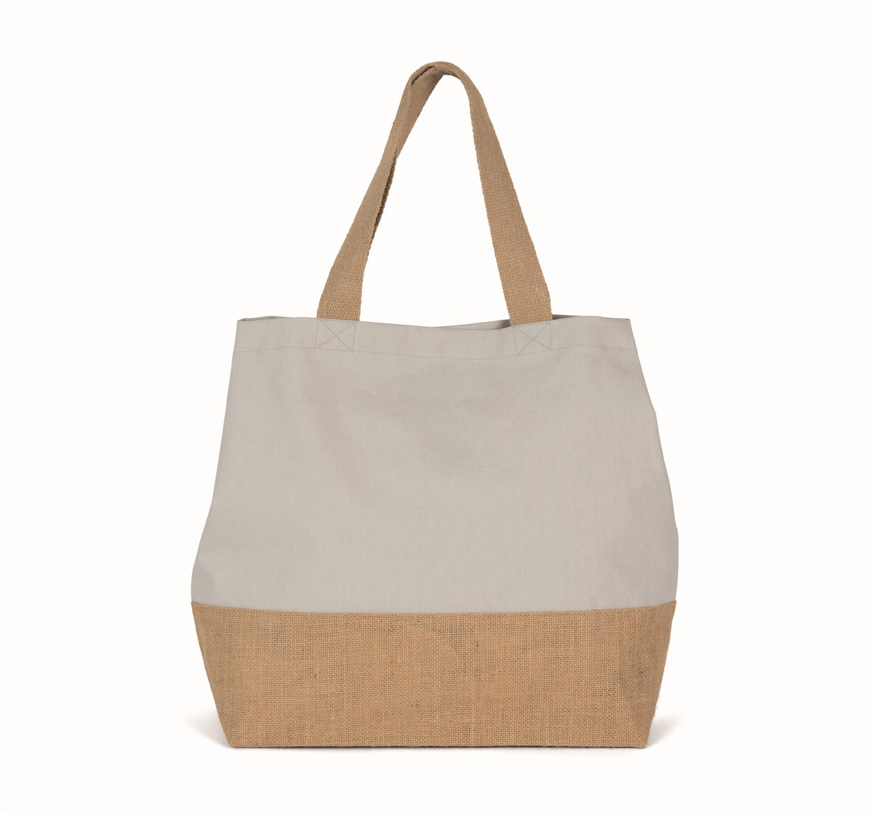 Jute-Baumwoll-Shoppingtasche mit Innen-Reißverschlusstasche Kimood® Snow Grey / Natural